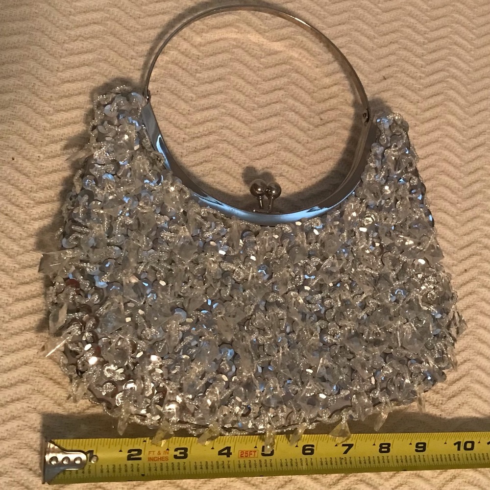 Super sparkly  silver dangling bead evening bag / Purse / Clutch